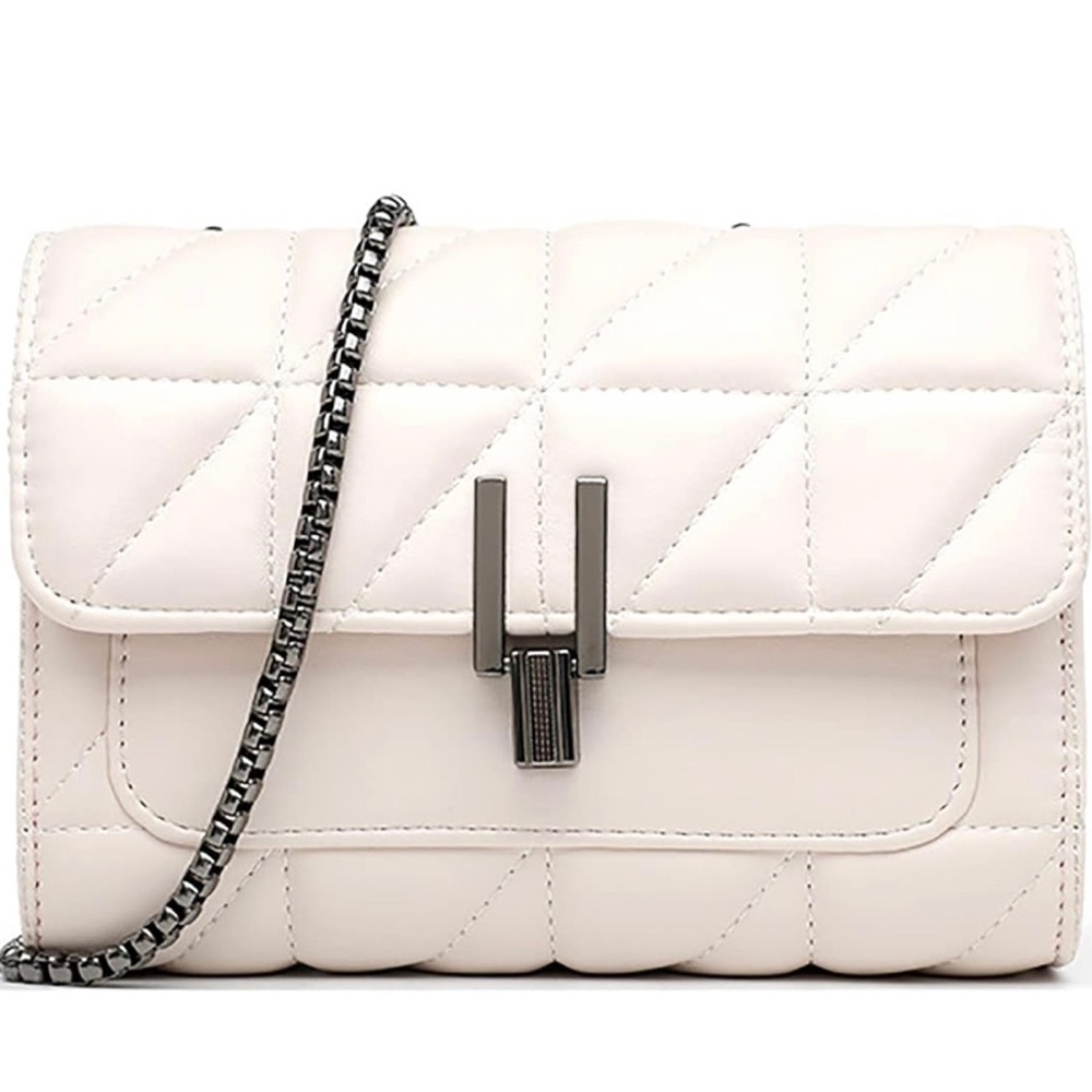 White Quilted Crossbody Bag with Chain Strap